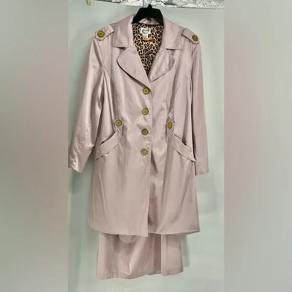 Odeliah Nude Blush Pink Trench Coat Metal Buttons W Matching Zip Skirt Plus 24W - Picture 1 of 12